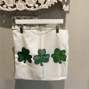 EUC - Used Once - White Pillow Cover with Green Shamrocks - 16in x 16in!!
